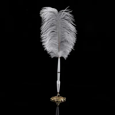 Image de Stylo plume d'autruche mariage plume signature avec support métal, or neuf