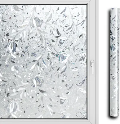 Produktbild von Jiubiaz Sichtschutzfolie 3D Bad 60*200cm Sichtschutz Spiegelfolie Blumen Fensterfolie Selbstklebend