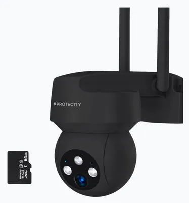 Productafbeelding van Protectly® Beveiligingscamera Buiten - 3K HD 5MP - WiFi App - Nachtzicht - Incl. 64GB SD - Zwart