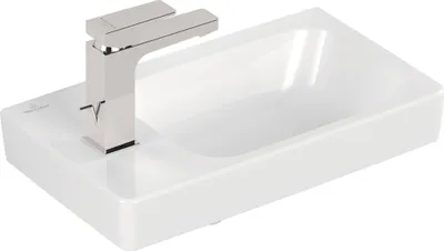 Produktbild von Villeroy & Boch Handwaschbecken Architectura 438548, 480 x 275 mm, Rechteck, Becken rechts, 1 Hahnloch, mittig, durchgestochen, mit Überlauf, Weiß Alpin, 1 Stk.