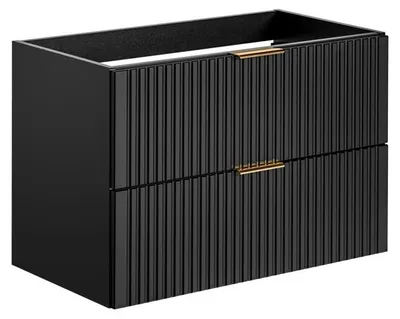 Image de Meuble sous vasque NOXERA – 80 cm – 2 tiroirs – Noir mat – Finition rainurée suspendue