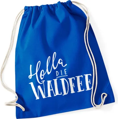 Produktbild von lustiger Turnbeutel mit Spruch Holla die Waldfee Sprüche Spruchbeutel Moonworks® blau unisize