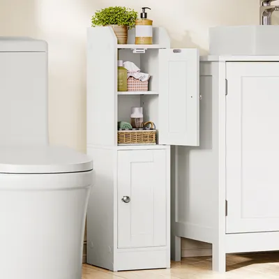 Produktbild von VASAGLE Schmaler Hochschrank, Badschrank, mit verstellbaren Ablagen, Badezimmerschrank für Bad, Landhausstil, weiß