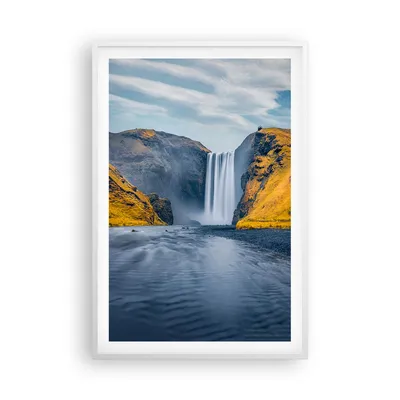 Produktbild von Gerahmtes Poster - Weißer Rahmen - Wasserfall Berge Skogafoss - 61x91,5 cm - Wand Bild - Wanddeko - Wandbilder - Kunstposter - Wandposter - Bilderrahmen - Bilder - Kunstdruck - P2WPA61x91-5180