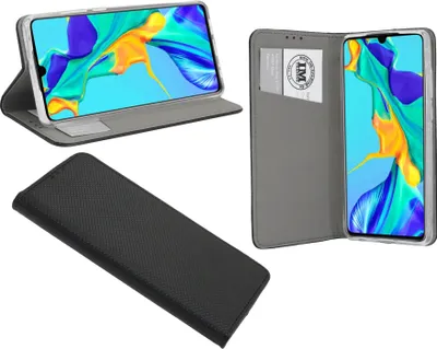 Produktbild von cofi1453® Buch Tasche "Smart" kompatibel mit HUAWEI P30 Handy Hülle Etui Brieftasche Schutzhülle mit Standfunktion, Kartenfach Schwarz