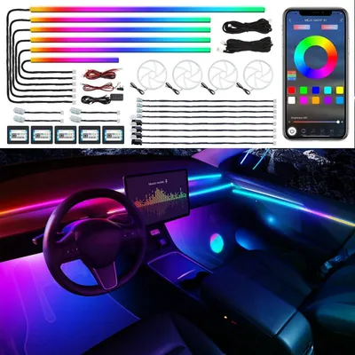 Produktbild von LED Innenraumbeleuchtung Auto mit APP Steuerung RGB 22in1 175 Zoll 600 LEDs Lichtschlauch Soundaktiv