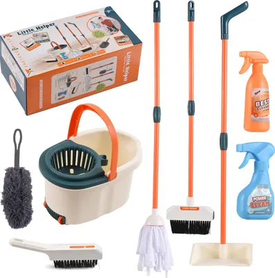 Zdjęcie produktu dla Dziecięcy zestaw do sprzątania dla maluchów, zestaw do zabawy w dom z miotłą, mopem, szufelką, mopem, wiadrem, szczotką, zestaw zabawek do sprzątania dla dzieci, chłopców i dziewczynek