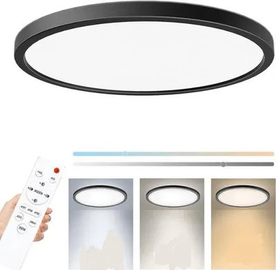 Obrázok produktu pre LED stropné svietidlo s možnosťou stmievania, diaľkové ovládanie, 3000 K, 4500 K, 6500 K, vodotesné, čierne, do obývačky a kúpeľne