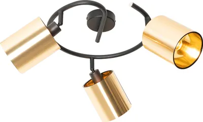 Produktbild von QAZQA - Moderne Deckenleuchte I Deckenlampe I Lampe I Leuchte schwarz mit Gold I Messingenem 3-flammig Spotbalken-Licht - Lofty I Wohnzimmer I Schlafzimmer - Kunststoff Rund I Zylinder - LED geeignet
