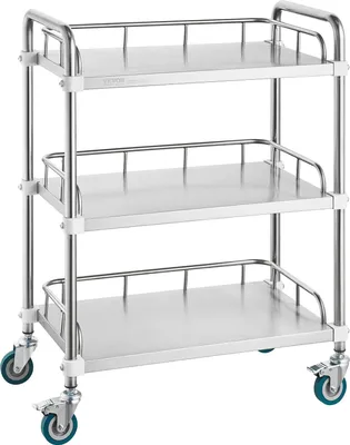 Immagine prodotto di Carrello da laboratorio, carrello in acciaio inox con 3 ripiani, carrello di servizio da laboratorio con ruote girevoli, carrello di servizio dentale per clinica, laboratorio, ospedale, salone, 670 x 395 x 867 mm
