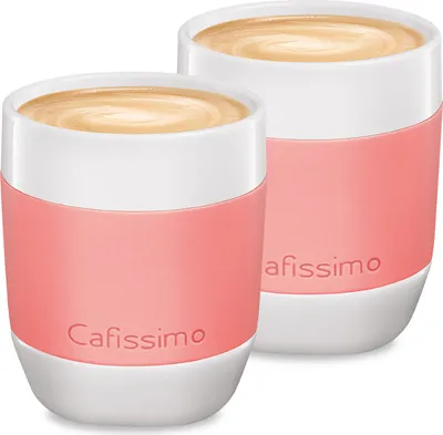 Produktbild von Tchibo Cafissimo XL Becher aus Porzellan mit Silikonmanschette, 2er Set, koralle