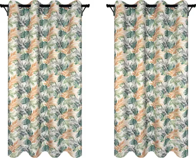 Produktbild von Vorhänge mit Ösen 140x240 cm 2 Stücke Fertige Vorhänge mit grauen Blättern Muster blickdichte Gardinen für Wohnzimmer