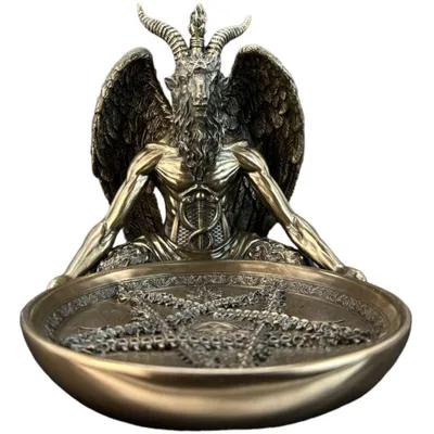 Obrázek produktu pro Baphomet – Symbol rovnováhy – Dekorativní soška z bronzového vzhledu, ručně malovaná, rozměry 13,5 cm × 18,5 cm × 14,5 cm, model WU78007A1