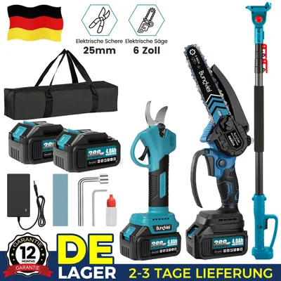 Produktbild von 4 in 1 bürstenloser Akku Hochentaster kompatibel mit Makita 18V, 6 Zoll Mini Kettensäge & 25mm Elektrische Gartenschere, 2x 4.0Ah Akku & Ladegerät