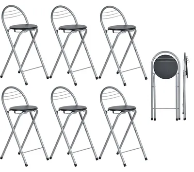 Produktbild von Barhocker Klappbar 6er Set mit Lehne, Keine Montage, Tragbar, Schwarz/Silber