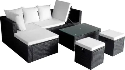 Produktbild von vidaXL 4-tlg. Garten-Lounge-Set mit Auflagen Poly Rattan Schwarz