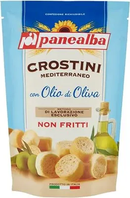 Produktbild von Panealba Crostini Mediterraneo con Olio di Oliva Croutons mit Olivenöl Gesalzener Snack Nicht Gebraten Nicht Frittiertes 100g