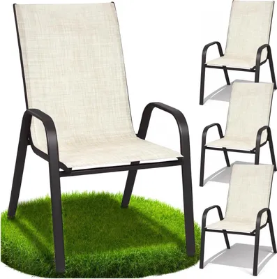 Obrázok produktu pre Kovové záhradné stoličky na terasu balkón béžové záhradné stoličky 4 kusy GoGarden