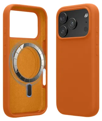 Produktbild von kwmobile Hülle kompatibel mit Apple iPhone 17 Pro Hülle - magnetisches Silikon Case kompatibel mit MagSafe - Cover gummiert Fruity Orange