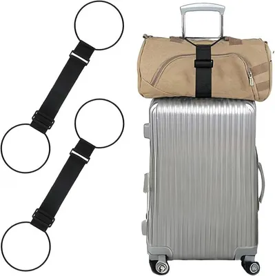 Produktbild von PolkaHome® 2er Set Elastische Gepäckriemen – Verstellbare Kofferriemen zur Befestigung von Taschen am Trolley, Schwarz