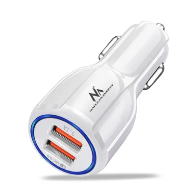 Obrázok produktu pre 2-komorová nabíjačka USB 12-24 V do cigaretového zapaľovača Rýchle nabíjanie 3.0 do auta 1xQC3.0 nabíjačka mobilných telefónov do auta biela