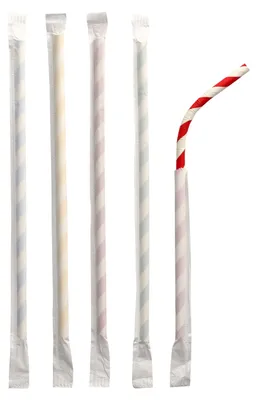 Produktbild von PAPSTAR Papier-Trinkhalm "Stripes" 200 mm farbig sortiert aus Papier 100 Stück