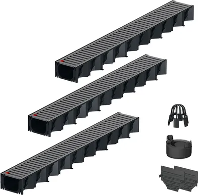 Produktbild von 3x1m ACO Hexaline 2.0 Entwässerungsrinne Stegrost Edelstahl elektropoliert Ablauf vertikal Bodenrinne Terrassenrinne