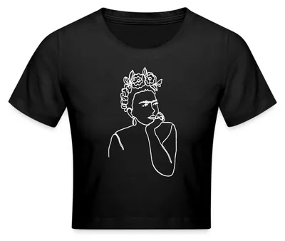 Produktbild von Spreadshirt Frida Kahlo Zeichnung Weiß Crop Top, XL, Schwarz