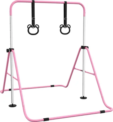 Produktbild von Kinder Gymnastik Turnreck 5-stufige höhenverstellbar Reckstange Reckanlage mit Gymnastikringen für Indoor bis 50 kg belastbar Stahl Rosa