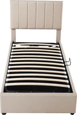 Image de OKWISH Lit coffre 90 x 200 cm - Hydraulique - Sans matelas - Beige