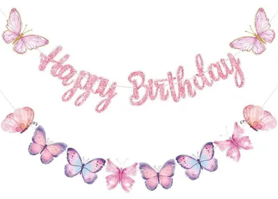Produktbild von Geburtstagsgirlande Schmetterling Rosa Papier Happy Birthday Banner Party Deko