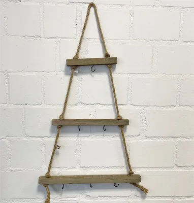 Image de Échelle en bois Sapin de Noël Décoration murale + crochet L38xP2xH68cm