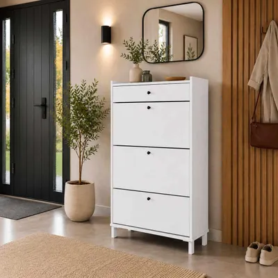 Produktbild von Skye Decor, Hochwertiger Schuhschrank, Weiß, 74,2 x 131,8 x 29,2 cm | 100% Melamin
