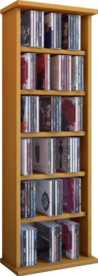 Zdjęcie produktu dla Półka CD z drewna | Półka CD z miejscem na 150 płyt CD lub 65 DVD lub 36-wideo | Wymiary: H. 92 x W. 31 x D. 18 cm | Elegancka półka DVD stojąca | Blu ray Półka do salonu | Półka CD | Vostan