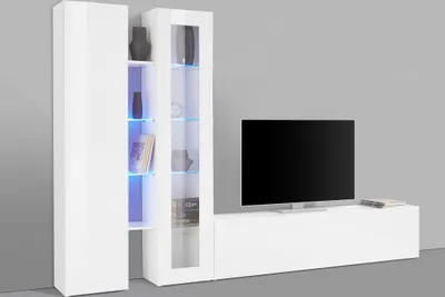 Produktbild von Wohnwand >Benevent< (4-teilig) in Weiß Hochglanz - 280x180x30 (BxHxT)