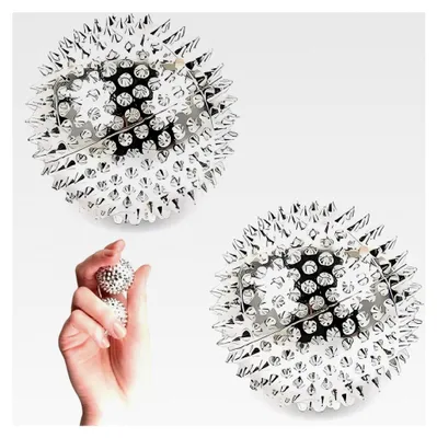 Produktbild von 2 Stück Magnetische Akupressurkugeln Igelball Massageball, Akupressur Massagegerät - klein 32 mm Durchmesser, Silber