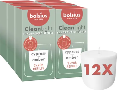 Produktbild von Bolsius Set aus 12 Nachfüllungen Duftkerzen, zypresse und amber