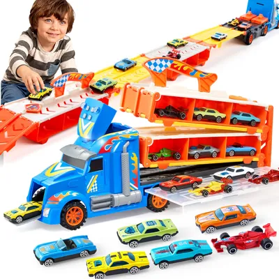 Image de Set de jouets camion de transport avec 12 voitures et lumière & son