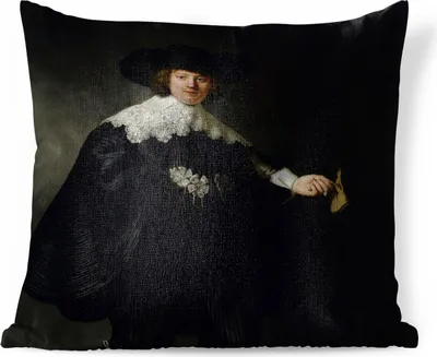 Produktbild von MuchoWow® Zierkissen Sofakissen Wohnzimmer Dekokissen 40x40 cm Das Hochzeitsbildnis von Marten Soolmans - Rembrandt van Rijn - Foto Kissen - Schlafzimmer Dekoration