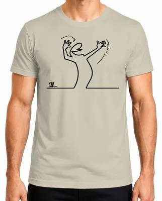 Immagine prodotto di T-shirt da uomo con la linea "Strichmännchen" di Balum Osvaldo Cavandoli, stile cartoon anni '80, colore: naturale, taglia: XL