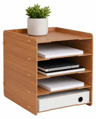 Productafbeelding van Relaxdays documentenhouder, DIN A4, 5 compartimenten, HxBxD: 29,5 x 25 x 31,5 cm, MDF, steeksysteem, opbergvakken voor het bureau, bruin