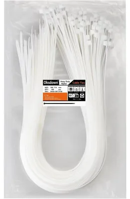 Obrázok produktu pre Stiahovacie pásky, 760 mm x 7,6 mm, biele, 100 kusov, pevnosť v ťahu 55 kg, odolné voči UV žiareniu, nylonový plast
