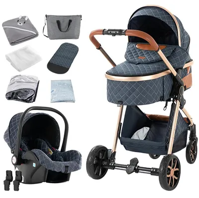 Image de Poussette - Poussette combinée 3-en-1 avec siège auto - Pliage à une main - Système réversible - Charge maximale : 20 kg - Bleue