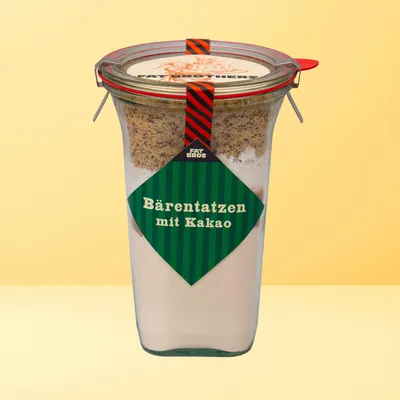 Produktbild von Bärentatzen mit Kakao und Nüßen Backmischung im Weck-Glas