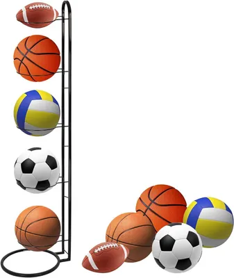 Productafbeelding van Basketbalstandaard - Ballenhouder - Sportuitrusting Organiseren - Afneembare Ballonhouder - 5 Niveaus - Zwart