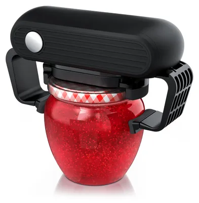 Produktbild von Arendo Elektrischer Glasöffner JAR OPENER, automatischer Schraubdeckelöffner für Deckel von 3,5 bis 10 cm, batteriebetrieben, gummierte Halteklammern, Küchenhilfe, schwarz, KI-generiertes Bild