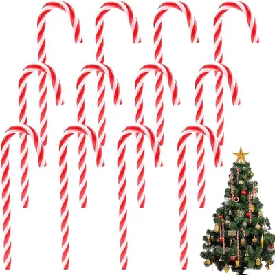 Productafbeelding van Suikerstok-decoratie - Set van 12 - Zuurstokken - Kerstboom - Suikerstokken - Kerstdecoratie - Kerstboomversiering