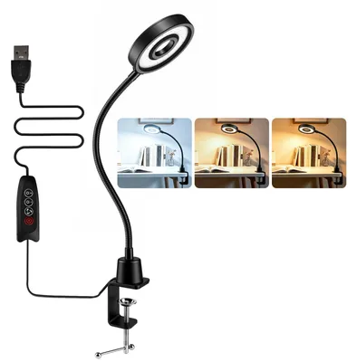 Produktbild von Akynite USB Klemmlampe mit Kabel, 3 Lichtfarbmodi 10 Helligkeit, 108 LEDs 600lm, Schreibtisch Tischlampe Klemme für Leselampe Nähleuchte Maniküre, Schwarz