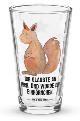 Produktbild von Mr. & Mrs. Panda Glas Einhorn Glauben - Transparent - Geschenk, Einhörner, Eichhörnchen, Unicorn, Bierglas, Cocktailglas, Einhörnchen, Eichhorn, Wasserglas, Glasbecher