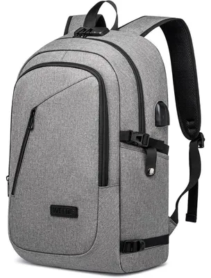 Obrázok produktu pre Batoh na notebook pre pánov, 17,3 palca, s USB portom, vodeodolný, s ochranou proti krádeži, sivý